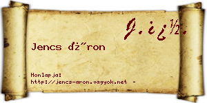 Jencs Áron névjegykártya